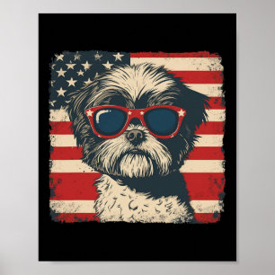 Shih Tzu Dog Usa Flag Patriotic Fourth Of July Men Poster