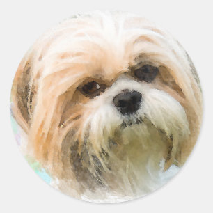 Shih Tzu Dog Water Colour Art Painting Classic Round Sticker