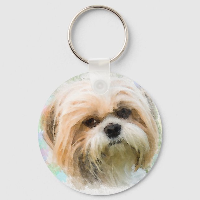Shih Tzu Dog Water Colour Art Painting Key Ring (Front)