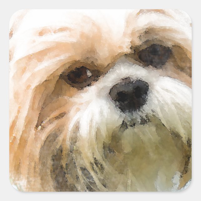 Shih Tzu Dog Water Colour Art Painting Square Sticker (Front)