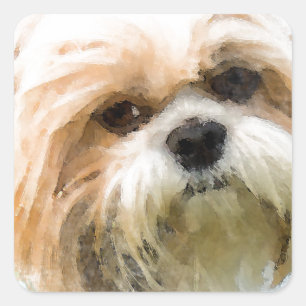 Shih Tzu Dog Water Colour Art Painting Square Sticker