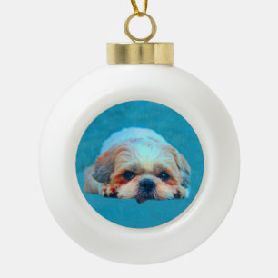 Shih Tzu Dog Water colour art Portrait Ceramic Ball Christmas Ornament