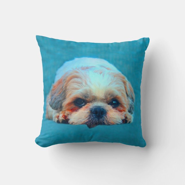 Shih Tzu Dog Water colour art Portrait Cushion (Front)
