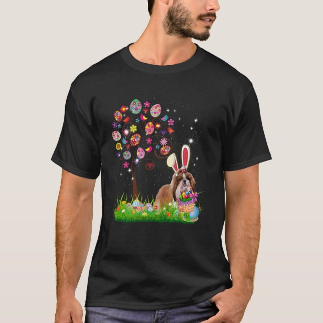Shih Tzu Dog With Bunny Ear Easter Egg Basket and  T-Shirt (Front)