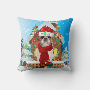 Shih Tzu dog with Christmas gifts Cushion