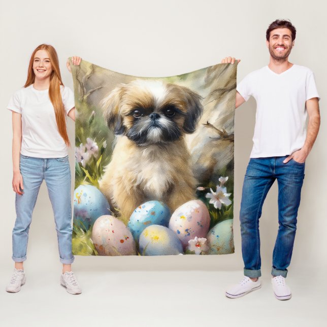 Shih Tzu Dog with Easter Eggs Holiday Fleece Blanket (In Situ)