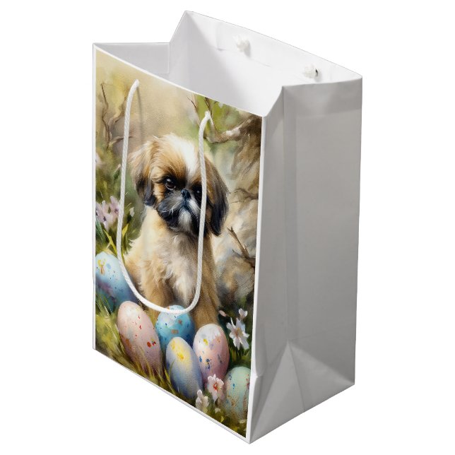Shih Tzu Dog with Easter Eggs Holiday Medium Gift Bag (Front Angled)