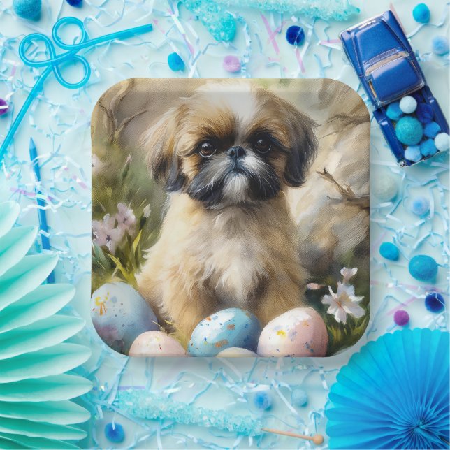 Shih Tzu Dog with Easter Eggs Holiday Paper Plate (Party)