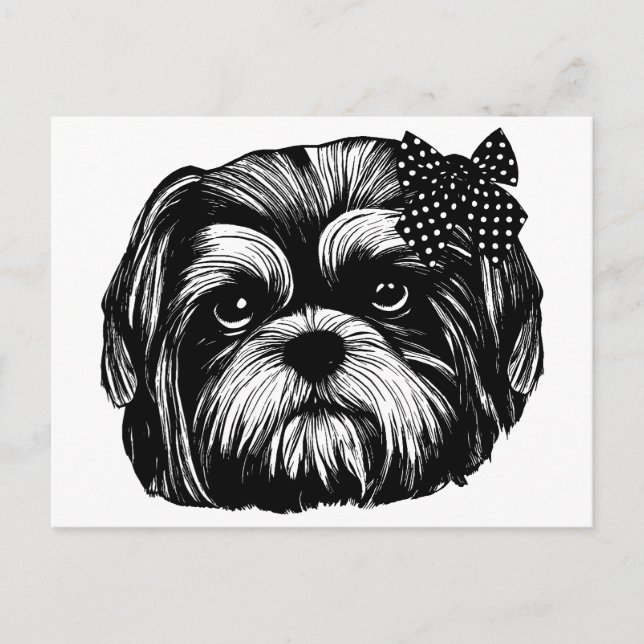 Shih Tzu dog with polka dot bow Original art   Postcard (Front)