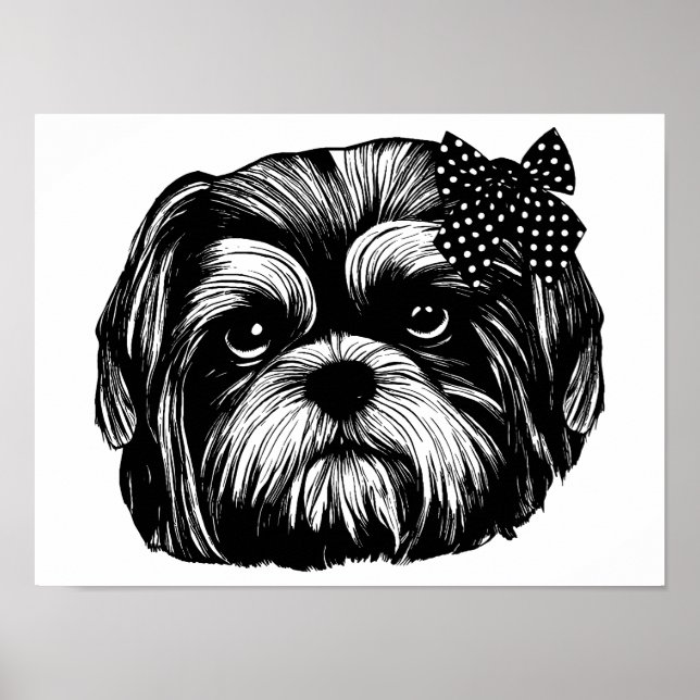 Shih Tzu dog with polka dot bow Original art  Poster (Front)