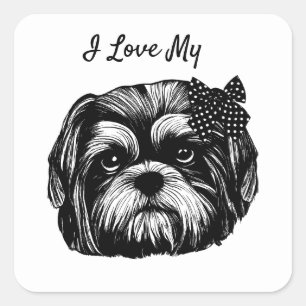 Shih Tzu dog with polka dot bow Original art    Square Sticker