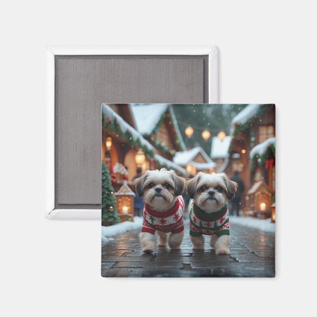 Shih Tzu Dogs Christmas Snow Holiday Magnet (Front/Back)