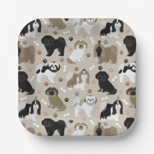 Shih Tzu Dogs Paws and Bones Paper Plates
