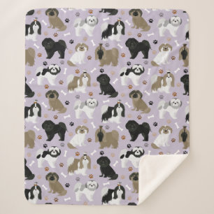 Shih Tzu Dogs Paws and Bones Sherpa Blanket