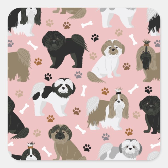 Shih Tzu Dogs Paws and Bones Square Sticker (Front)