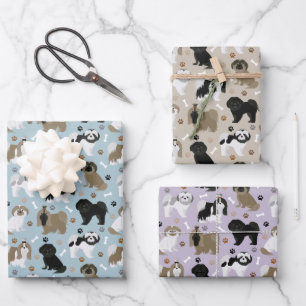 Shih Tzu Dogs Paws and Bones Wrapping Paper Sheet