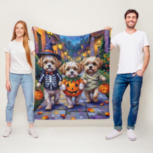 Shih Tzu Dogs Trick-or-Treating Halloween Costumes Fleece Blanket