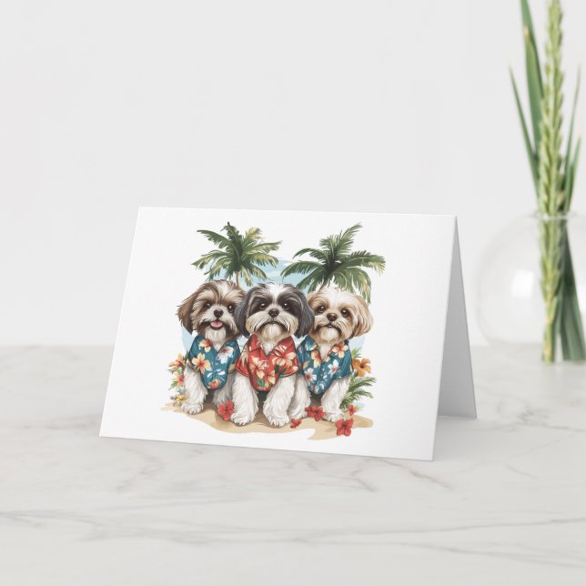 Shih Tzu Dogs Wearing Hawaiian Shirts Card (Front)