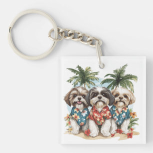 Shih Tzu Dogs Wearing Hawaiian Shirts Key Ring
