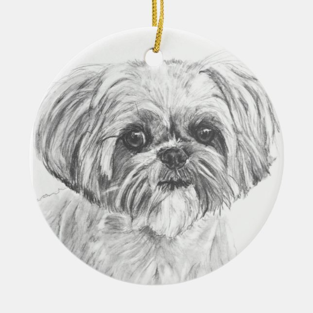 Shih Tzu Drawing Ceramic Tree Decoration (Front)