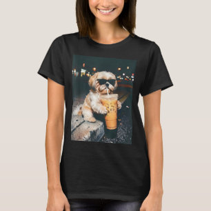 Shih tzu drinking iced coffee funny pet lifestyle T-Shirt