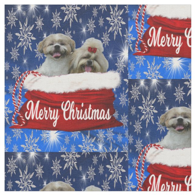 Shih tzu Fabric Christmas (Close Up)