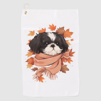 Shih Tzu Fall Dog Autumn Leaves Thanksgiving Copy  Golf Towel