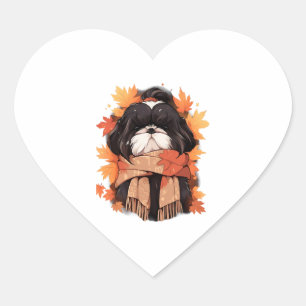 Shih Tzu Fall Dog Autumn Leaves Thanksgiving Copy Heart Sticker