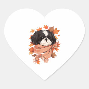 Shih Tzu Fall Dog Autumn Leaves Thanksgiving Copy  Heart Sticker