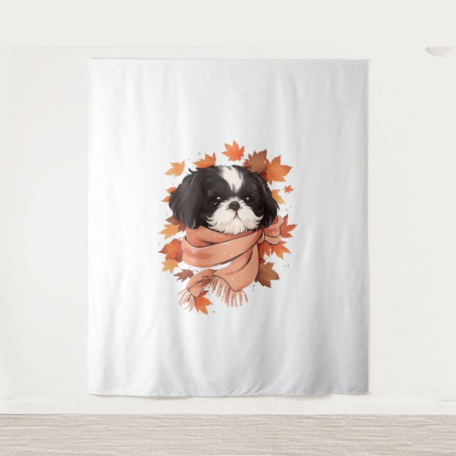 Shih Tzu Fall Dog Autumn Leaves Thanksgiving Copy  Tapestry (Front)
