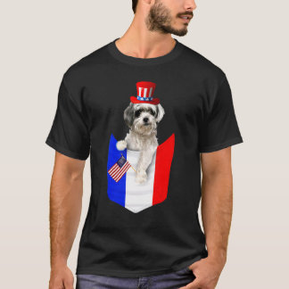 Shih Tzu Flag Pocket Tzu  American Flag 4th Of Jul T-Shirt
