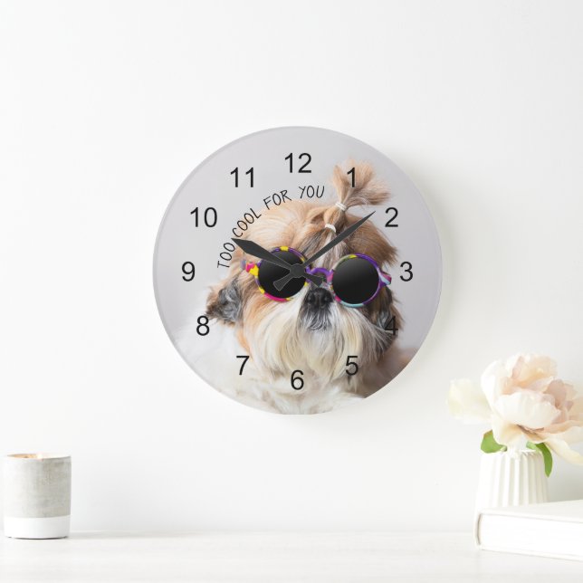 Shih Tzu fun cute dog lovers Custom Photo text Large Clock (Home)