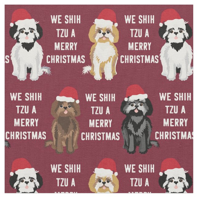 shih tzu funny cute christmas fabric (Close Up)