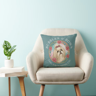 Shih Tzu Grooming Salon Cushion Teal