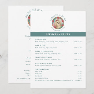 Shih Tzu Grooming Salon Price List Flyer Menu
