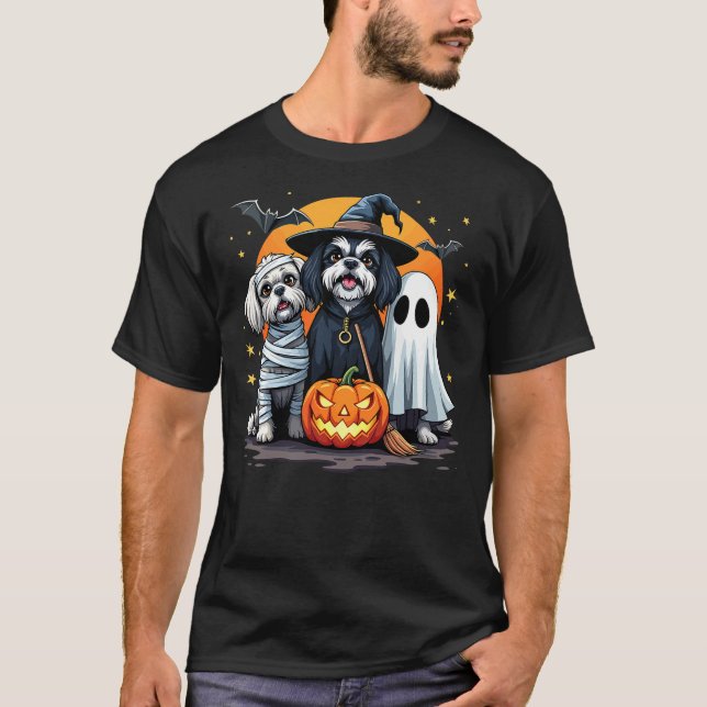 Shih Tzu Halloween Costume Mummy Witch Ghost Dog L T-Shirt (Front)