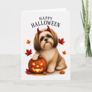 Shih Tzu Halloween Devil Dog Card