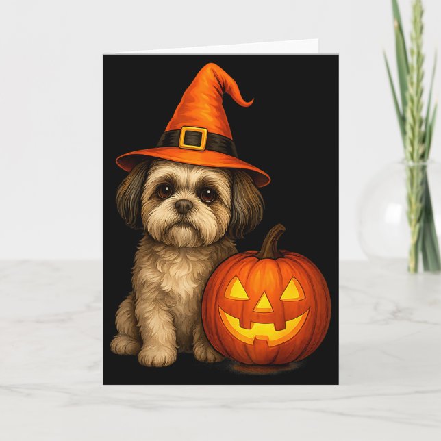 Shih Tzu Halloween Pumpkin Dog Costume Family Matc Card (Front)