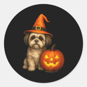 Shih Tzu Halloween Pumpkin Dog Costume Family Matc Classic Round Sticker