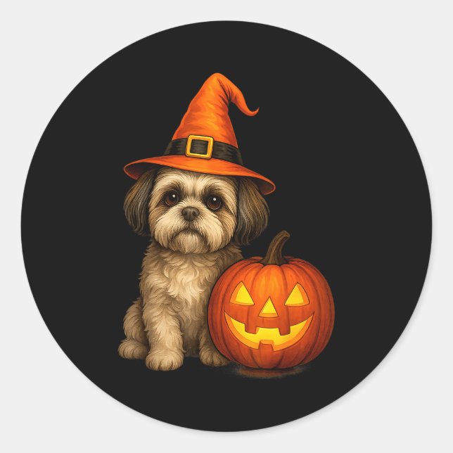 Shih Tzu Halloween Pumpkin Dog Costume Family Matc Classic Round Sticker (Front)