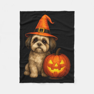 Shih Tzu Halloween Pumpkin Dog Costume Family Matc Fleece Blanket