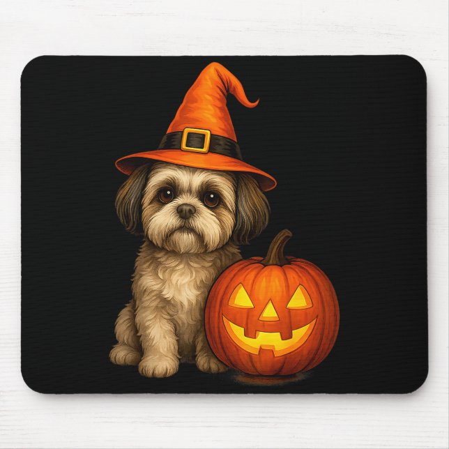 Shih Tzu Halloween Pumpkin Dog Costume Family Matc Mouse Mat (Front)