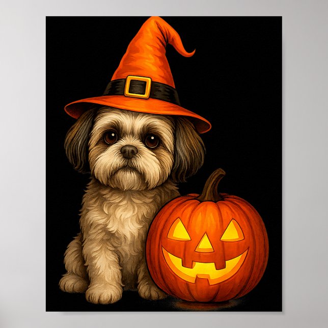 Shih Tzu Halloween Pumpkin Dog Costume Family Matc Poster (Front)