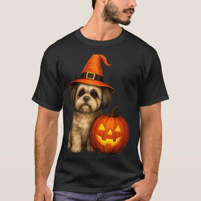 Shih Tzu Halloween Pumpkin Dog Costume Family Matc T-Shirt (Front)