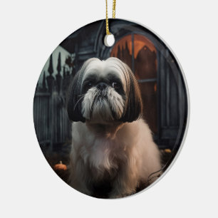 Shih Tzu Halloween Scary Ceramic Tree Decoration