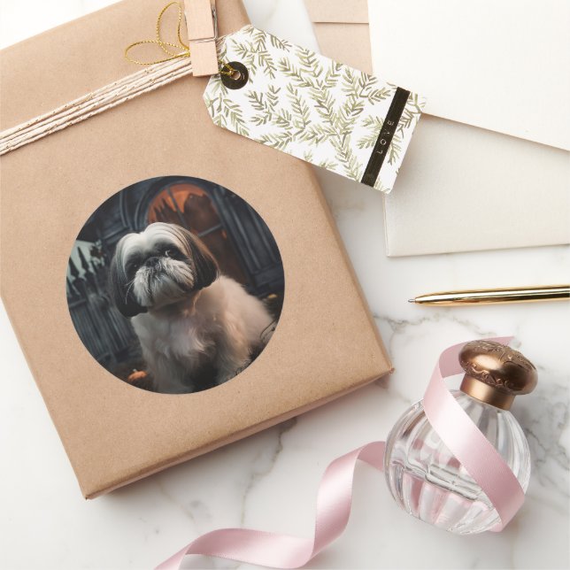 Shih Tzu Halloween Scary Classic Round Sticker (Gifting)
