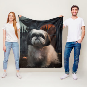 Shih Tzu Halloween Scary Fleece Blanket