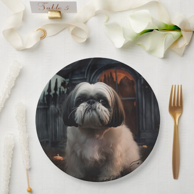 Shih Tzu Halloween Scary Paper Plate (Wedding)