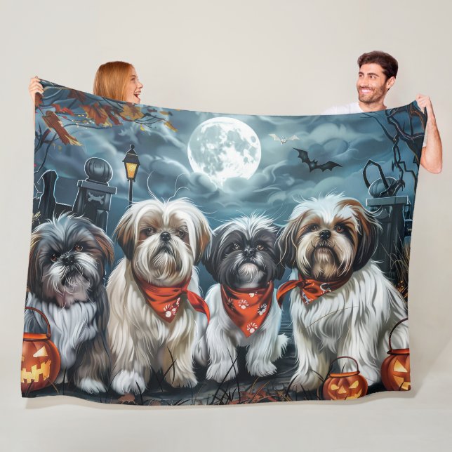Shih Tzu Halloween Spooky Fleece Blanket (In Situ)