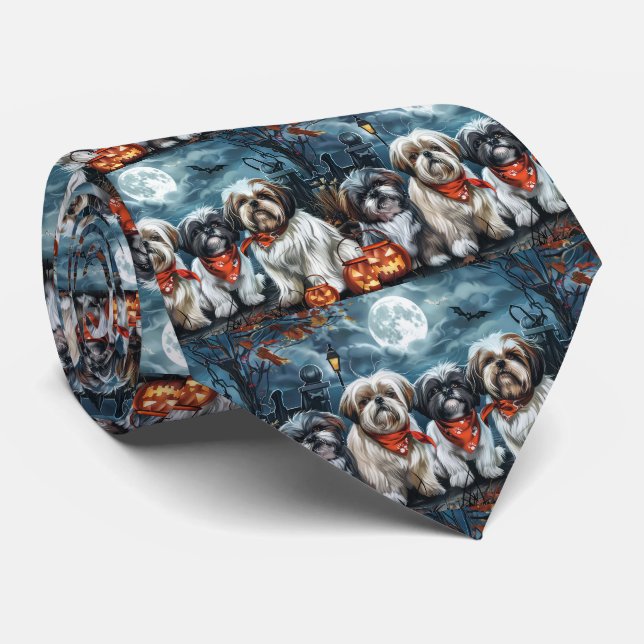 Shih Tzu Halloween Spooky Tie (Rolled)